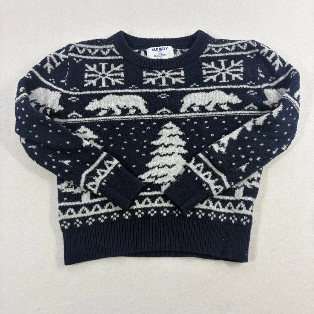 Old Navy Sweater Kids S 6-7 Blue Fair Isle Polar Bear SoSoft Pullover Holidsy